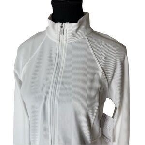 ATHLETA New Salutation Ribbed Jacket III White Zipper Pockets Thumb Hole Medium